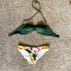 Kona Sol Dark Green Floral Bathing Suit.
